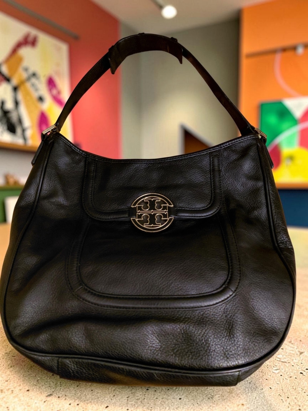 Tory Burch Black Leather Hobo Bag